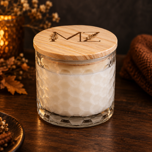 Autumn Crème Brûlée Modern Hex Wood Wick Soy Candle