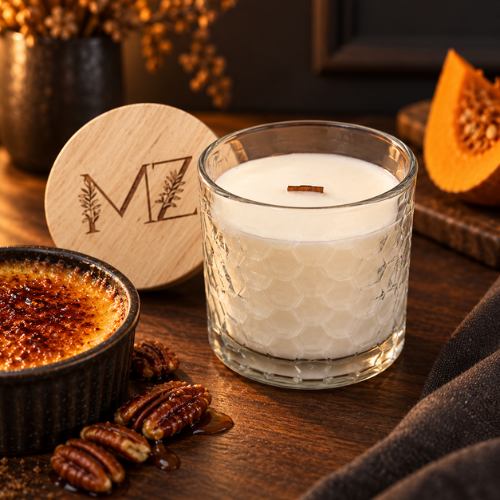 Autumn Crème Brûlée Modern Hex Wood Wick Soy Candle