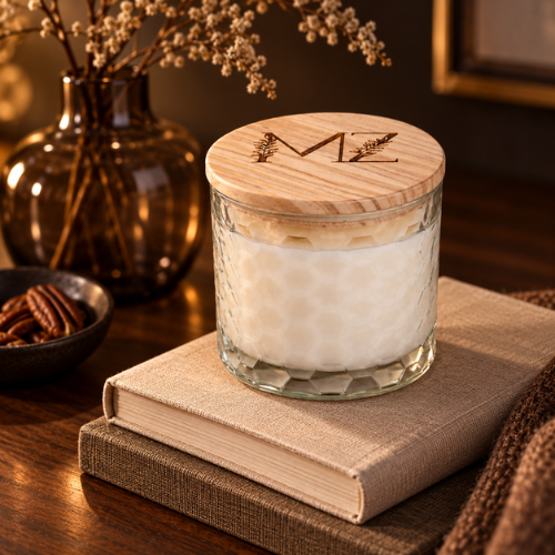 Autumn Crème Brûlée Modern Hex Wood Wick Soy Candle