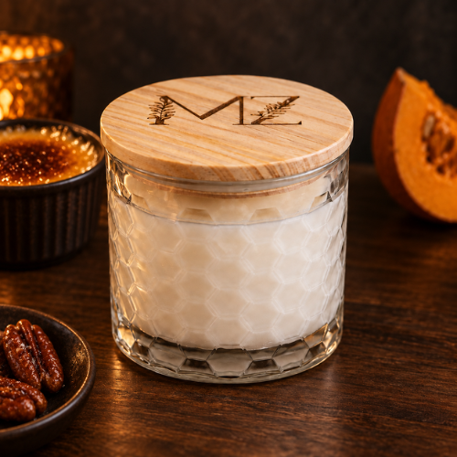 Autumn Crème Brûlée Modern Hex Wood Wick Soy Candle