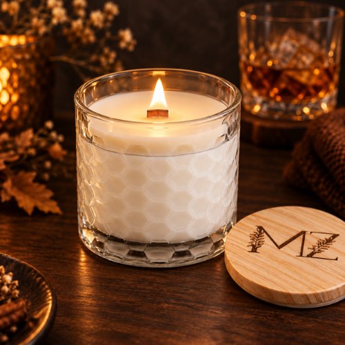 Bourbon Evening Glow Modern Hex Wood Wick Soy Candle