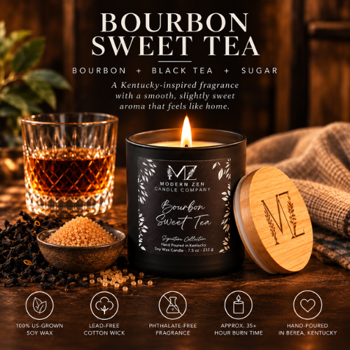 Bourbon Sweet Tea candle fragrance notes of bourbon, black tea and sugar