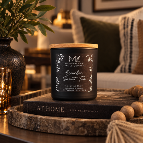 Bourbon Sweet Tea candle styled as modern home decor