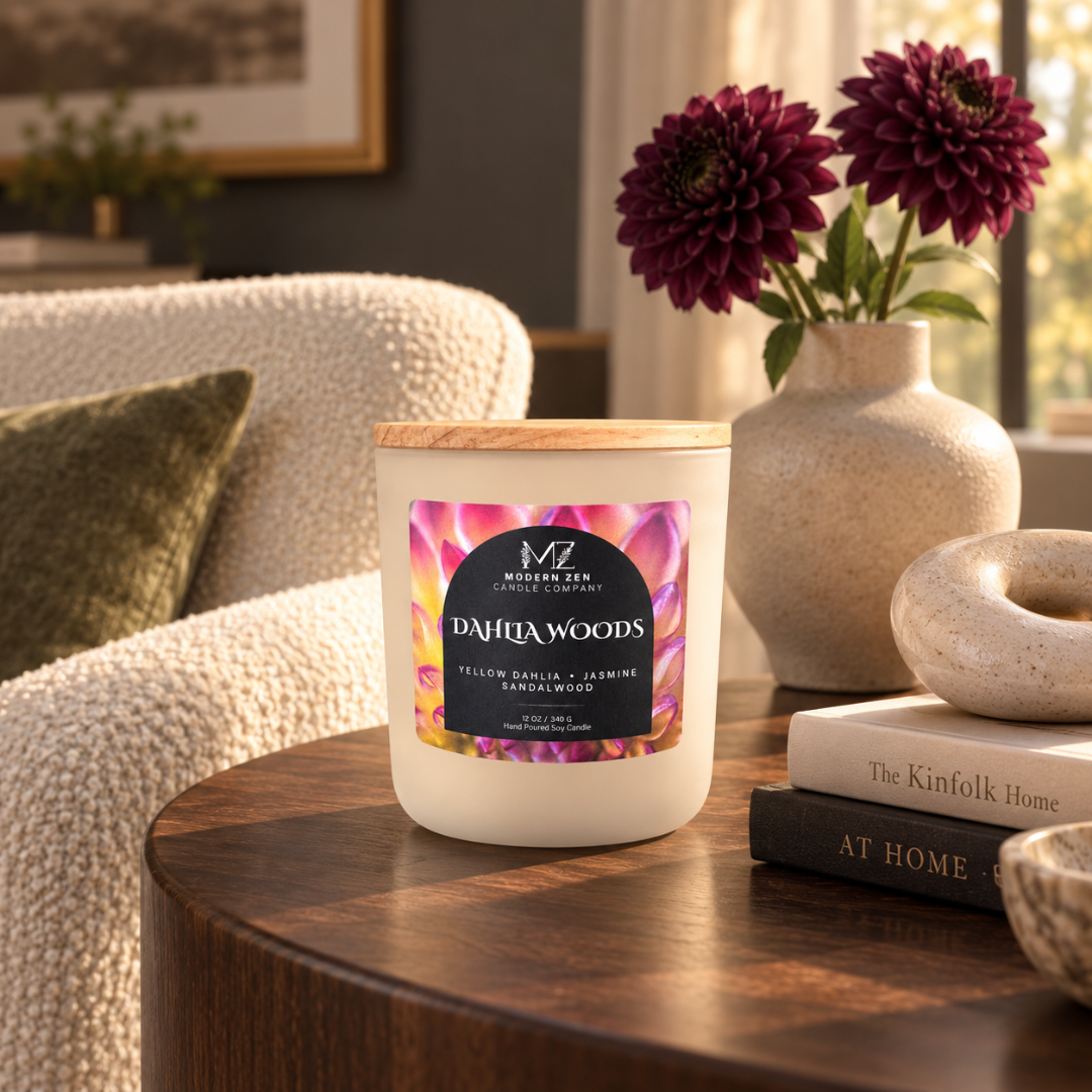 Dahlia Woods Soy Candle with Crackling Wood Wick
