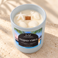 Island Vibes 12 oz pineapple coconut soy candle in a matte sky-blue jar with a wood lid