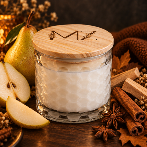 Pearwood Spice Modern Hex Wood Wick Soy Candle