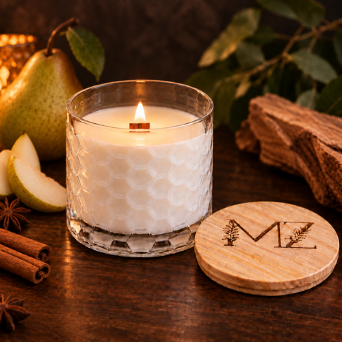 Pearwood Spice Modern Hex Wood Wick Soy Candle