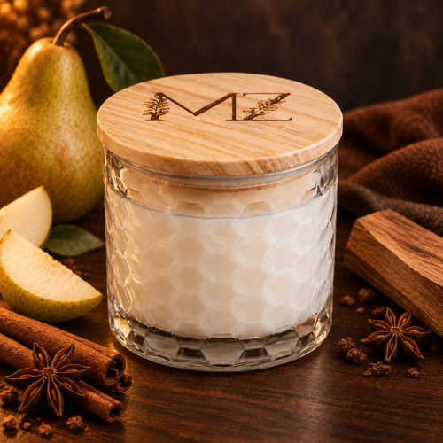 Pearwood Spice Modern Hex Wood Wick Soy Candle
