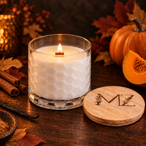 Pumpkin Spice Delight Modern Hex Wood Wick Soy Candle