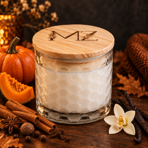 Pumpkin Spice Delight Modern Hex Wood Wick Soy Candle